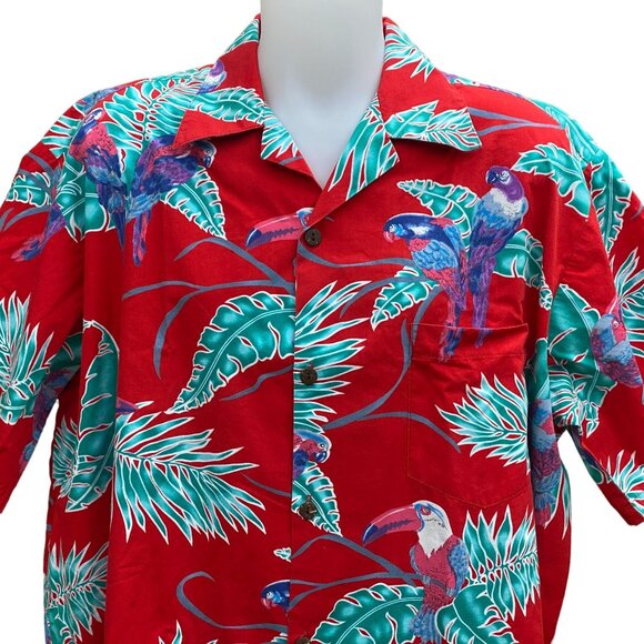 Go Barefoot Hawaiian Parrot Print Red Shirt 2XL Cotton Mens Short Sleeve USA - Picture 3 of 9
